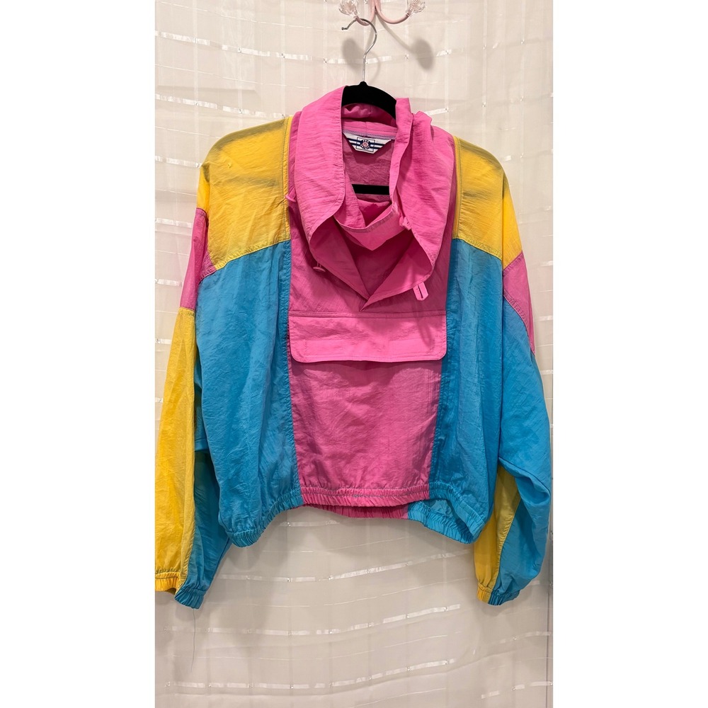 Vintage Pro Spirit Colorblock Windbreaker‎ Jacket Pink Yellow Blue Large 80s 90s
